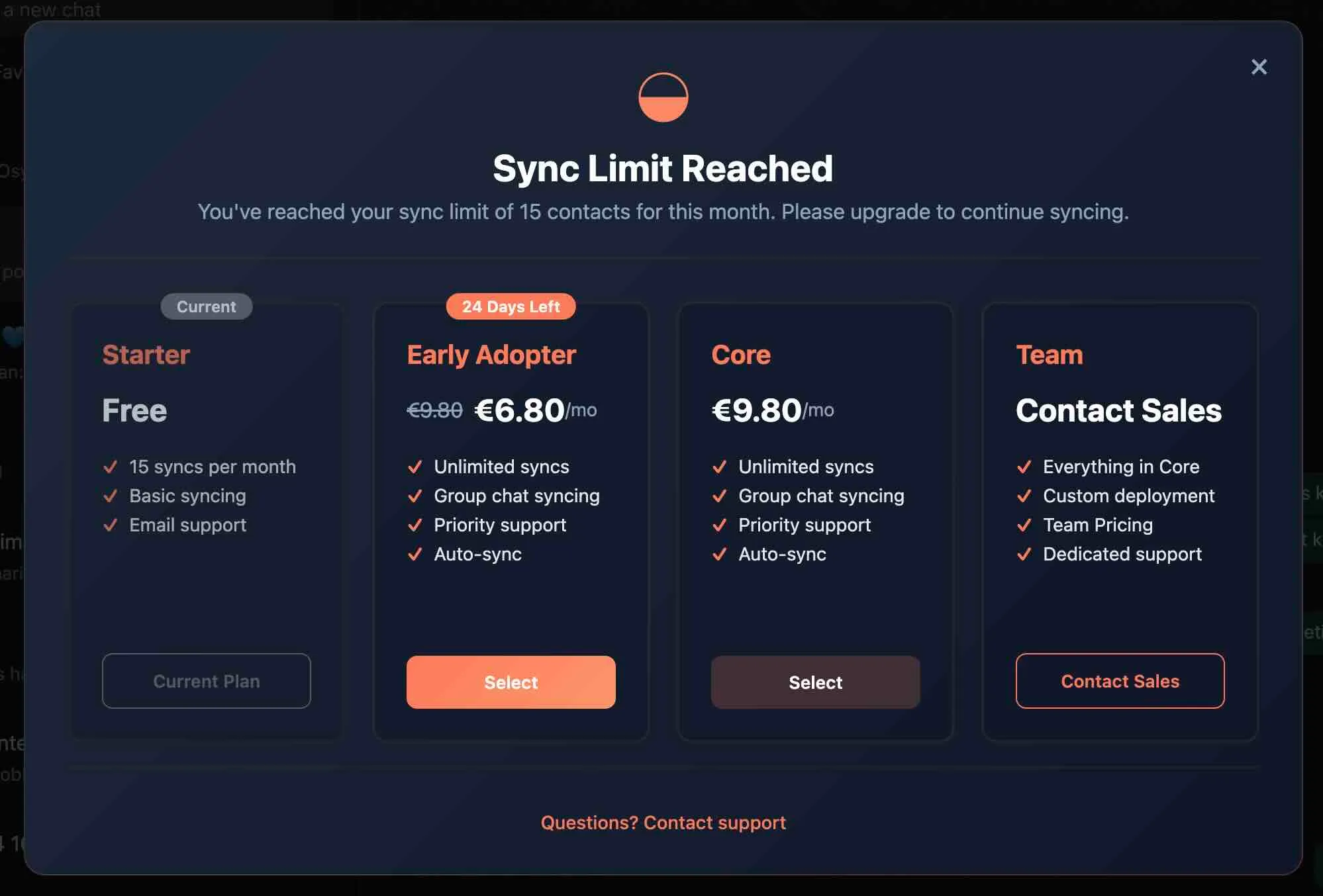Upgrade from Sync Limit