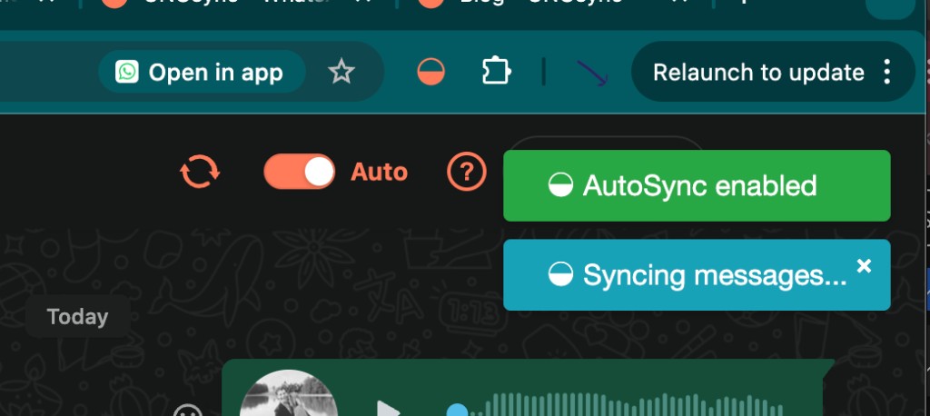 AutoSync toggle and status in WhatsApp Web
